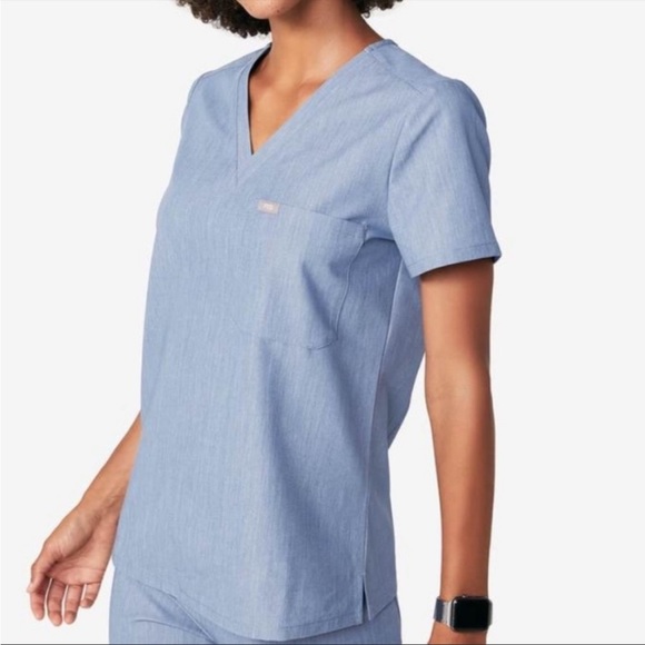 Figs Other - FIGS Heather Indigo Scrub Set- Catarina Top (S) & Livingston Basic Pants (M)